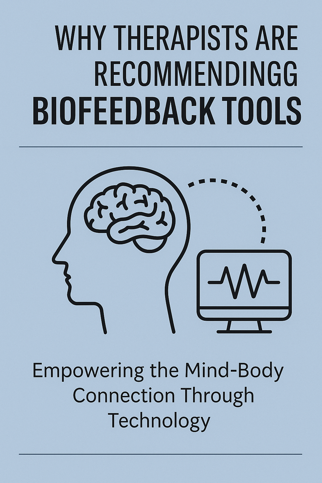 Illustration of a brain and biofeedback monitor representing the connection between mind and technology in mental health therapy.